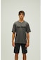 Title Oversize T-shirt Koyu Gri Baskılı Erkek Tişört-asfalt