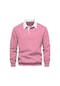 Ghassy Co. Erkek Retro Renk Bloklu Pamuklu Gömlek Yaka Sweatshirt Pembe
