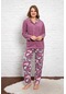 Nisanca Kadın Kışlık Welsoft Peluş Polar Düğmeli Pijama Takımı Mor