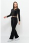 Kadın Soft Kadife Pantolon-bluz Alt Üst İkili Takım Siyah-siyah