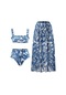 Kadın Avrupa Ve Amerikan Bağcıklı Bölünmüş Plaj Bikini 3 Parçalı Takım Mavi F Tarzı