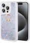 Mutcase - İphone Uyumlu İphone 15 Pro - Kılıf Yüzüklü Simli Sıvılı Milce Kapak - Gümüş