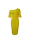 Ikkb Yeni Düz Renk Eğik Omuz Kabarık Kollu Elbise Sarı