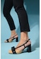 Luvishoes Veles Siyah-Koyu Bej Rugan Fiyonklu Kadın Kalın Topuklu Ayakkabı