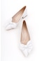 Camila Beyaz Fiyonklu 4cm Sivri Burun Topuklu Ayakkabı