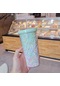Yaratıcı Kore Plastik Bardak Çift Katmanlı Büyük Kapasiteli Saman Ins Su Isıtıcısı Kız Ev Ofis Kahvaltı Süt Meyve Suyu Fincanı-550Ml 9418 Green