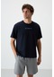 Tommy Life Lacivert Pamuklu Kalın Yüzeyi Dokulu Oversize Fit Baskılı Erkek T-shirt - 88364 Lacivert
