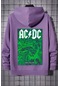 Ac Dc Baskılı Kapüşonlu Sweatshirt Lila