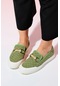 Luvishoes Marakeş Yeşil Kot Tokalı Kadın Loafer Ayakkabı