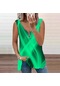 Yeşil Kadın Üst Yaz Yeni Moda Renkli Çapraz Baskılı Rahat Artı Boyutu Kolsuz Fermuar V Yaka Üst Tank Top