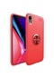Noktaks - iPhone Uyumlu Xr 6.1 - Kılıf Yüzüklü Auto Focus Ravel Karbon Silikon Kapak - Kırmızı