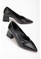 Büyük Numara Kroko Baskılı Simetrik Kesim Siyah Kadın Kısa Topuklu Ayakkabı-2743-sıyah