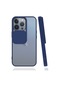 Mutcase - İphone Uyumlu İphone 13 Pro - Kılıf Slayt Sürgülü Arkası Buzlu Lensi Kapak - Lacivert
