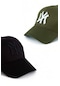 Unisex 2'li Set Siyah ve Haki Renk Ny New York Beyzbol Şapka - Unisex
