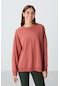 Tommy Life Kiremit Kompakt Pamuklu Kalın Pürüzsüz Dokulu O Yaka Oversize Fit Kadın Sweatshirt - 97288 Kiremit