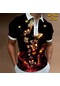 Altın Rahat Yaka T-shirt Genç Erkek Moda Fermuar Kısa Kollu Tişört Erkek 3d Renk Blok Baskı T Gömlek