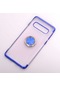 Kilifone - Samsung Uyumlu Galaxy S10 Plus - Kılıf Yüzüklü Kenarları Renkli Arkası Şeffaf Gess Silikon - Mavi