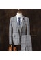 Mengtuo Erkek İngiliz İnce Ekose 3 Parçalı Elbise Takım Elbise - Açık Gri