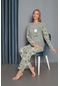 Yeni Sezon Sonbahar/kış Kadın Welsoft Polar Yuvarlak Yaka Çiçek Desenli Kalın Pijama Takımı 30004-yeşil