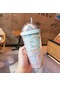 Yaratıcı Kore Plastik Bardak Çift Katmanlı Büyük Kapasiteli Saman Ins Su Isıtıcısı Kız Ev Ofis Kahvaltı Süt Meyve Suyu Fincanı-550Ml 9599Blue