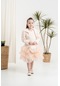 Kısa Ceketli Eteği Kat Tütülü Çantalı Kız Çocuk Elbise - Somon