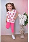 Kız Çocuk Küçük Çiçek Baskılı Tayt Takım 2 Parça-5223-Pembe
