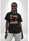Dışarı Çık Ve Oynayalım Teddy Pamuklu Bisiklet Yaka Unisex Oversize Boyfriend Dijital Baskılı Siyah T-shirt Siyah