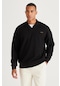 AC&Co / Altınyıldız Classics Erkek Sıyah Loose Fit Polo Yaka Jakarlı Sweatshirt
