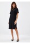 Faik Sönmez Gömlek Yaka Büyük Beden Kendinden Desenli Siyah Kadın Elbise U68300