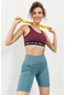 Tommy Life Bordo Yazı Şeritli Standart Kalıp U Yaka Kadın Spor Büstiyer - 97113 Bordo