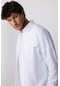 Tudors Slim Fit Uzun Kol Çift Cep Pamuk Keten Spor Yaka Beyaz Erkek Gömlek-28592-beyaz