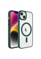 Noktaks - iPhone Uyumlu 14 Plus - Kılıf Sert Kablosuz Şarj Destekli Krom Magsafe Kapak - Koyu Yeşil