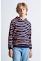 Alexandergardı Kanguru Cepli Kapüşonlu Çizgili Çocuk Sweatshirt Lacivert