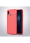 Noktaks - Huawei Uyumlu Huawei P20 Lite - Kılıf Deri Görünümlü Auto Focus Karbon Niss Silikon Kapak - Kırmızı