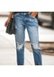 Yyfs Kadın Modası Yırtık Denim Günlük Pantolon Pantolon Ve Kapriler Koyu Mavi
