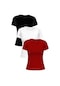 Siyah Beyaz Kırmızı %100 Pamuk'lu 3'lü Kadın Basic T-shirt Paket
