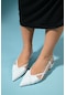 Luvishoes Steve Beyaz Rugan Kadın Kısa Topuklu Sandalet