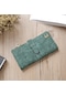 Katı İpli Nubuk Deri Fermuar Uzun Kadın Cüzdan Telefon Çanta Çanta Kart Tutucu Yeşil