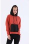 Maraton Sportswear Oversize Kadın Kapşonlu Uzun Kol Basic Kiremit Sweatshirt 20353-kiremit
