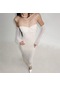 Ikkb Kadın Uzun Kollu Tek Omuz Dar Kesim Düz Renk Abiye Elbise Beyaz