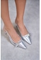 Bonita Gümüş Mat Kemer Detaylı Bilek Bağlı Kadın Topuklu Ayakkabı