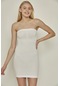 C15065 Dikişsiz Straplez Korse Elbise Beyaz-beyaz