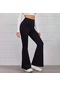 Siyah Qunide Kadın Düz Renk Yoga Pantolon Elastik Bel Spor Streç Flare Koşu Rahat Pantolon