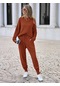 Kadın Rahat Kalıp Örgü Triko Tasarım Portakal Rengi Takım - Kadın