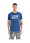 Tommy Life İndigo Yazı Desen Baskılı Standart Kalıp O Yaka Erkek T-shirt - 88172 Indıgo