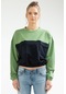 Yağ Yeşili Regular Pamuklu Bisiklet Yaka Crop Kadın Sweatshirt Sc0958 Yeşil