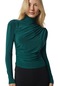 Kadın Zümrüt Yeşil Omuz Ve Yan Pileli Bluz-30472-zümrüt Yeşil