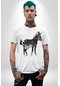 Zürafa Unisex Unisex Beyaz Organik Baskılı T-shirt Penye Yüksek Kalite Beyaz