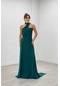 Tül Kumaş Straplez Şal Detaylı Elbise - Zümrüt Yeşil