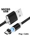 Fonken 2.4A Manyetik USB Mikro Hızlı Tipi C 360 Yuvarlak Mıknatıslı 2 M Micro USB Şarj Kablosu Siyah